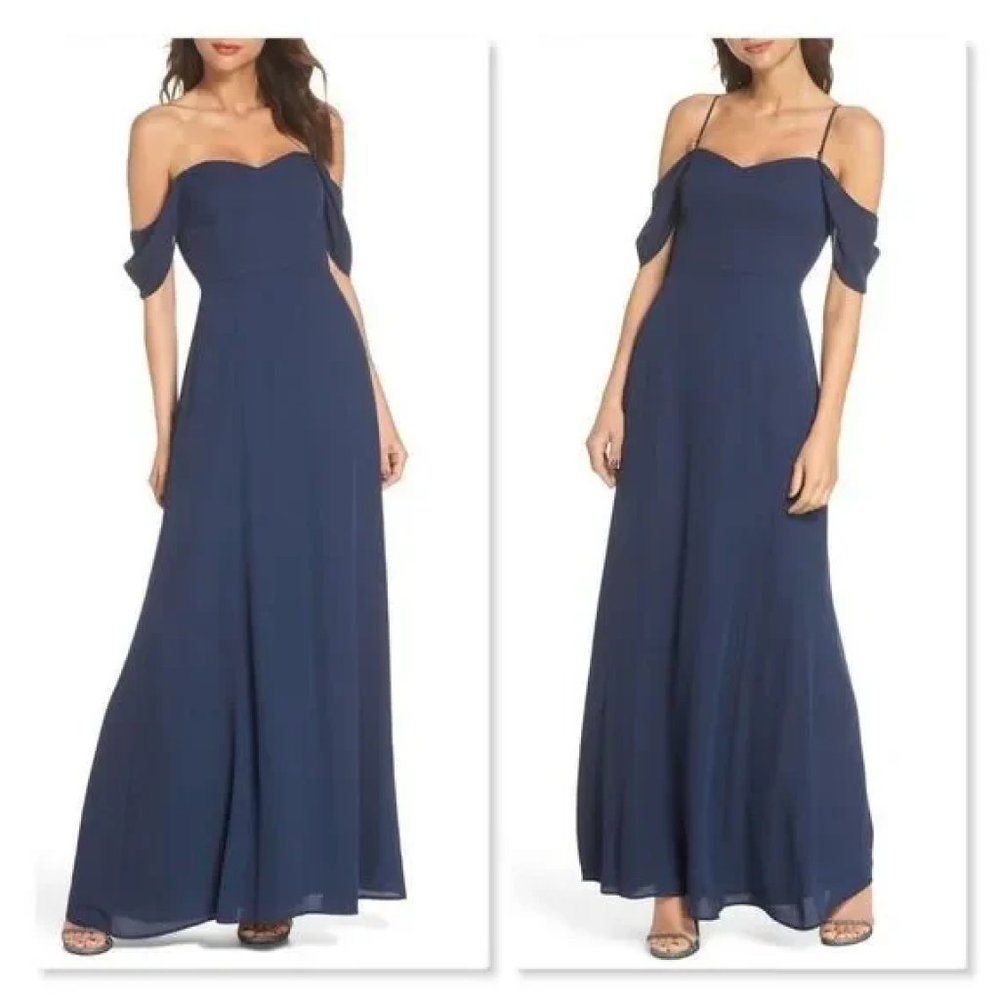 WAYF Rachel Off the Shoulder Gored Maxi Dress - Navy